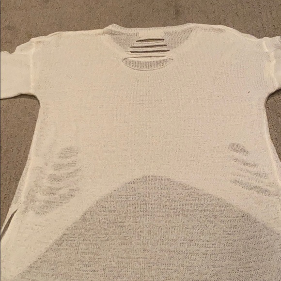 Cream, distressed, hi-lo lightweight sweater - Picture 3 of 3